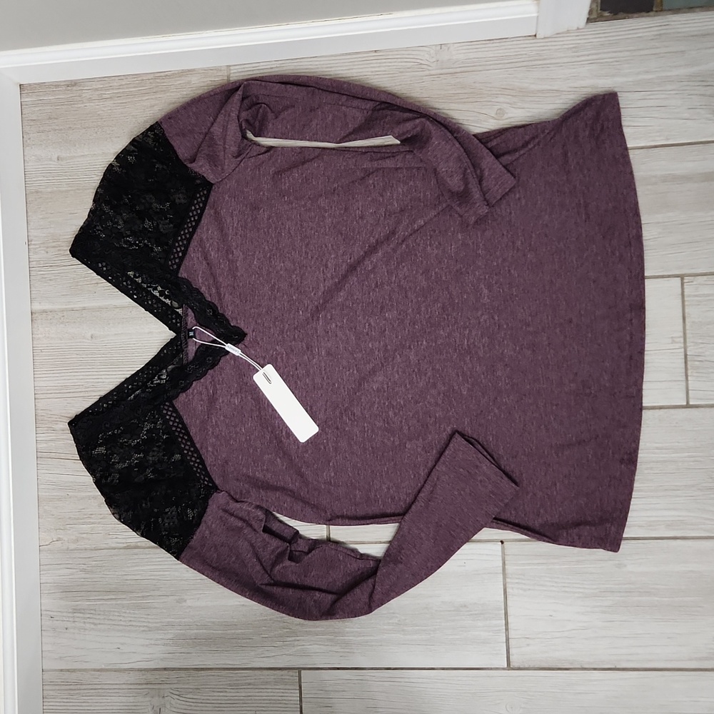 V Neck Long Sleeve Top with Lace Detail